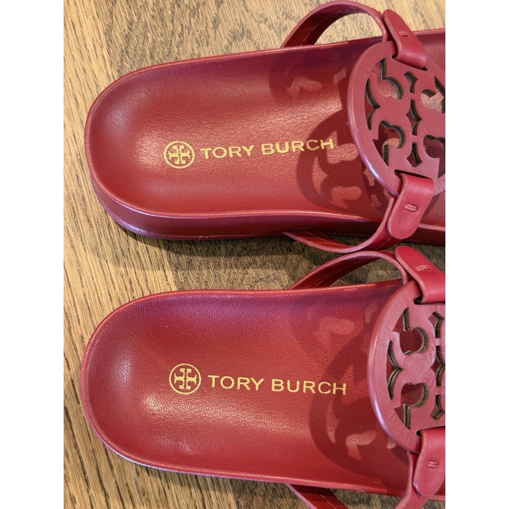 Tory Burch Miller Cloud Leather Thong Sandals Women’s Size 8 Red Logo Comfort - Picture 6 of 9